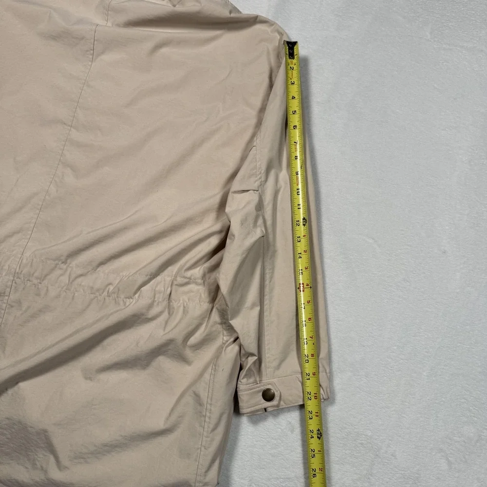 Eddie Bauer Jacket Mens Large Beige Hooded Nylon PU Laminated Parka Outdoor Coat